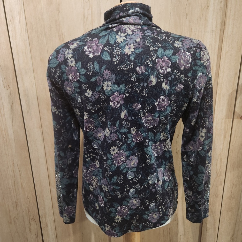 Floral Rhinestone Embellished Turtleneck Long Sleeve Shirt Avante garde moody - Picture 5 of 5